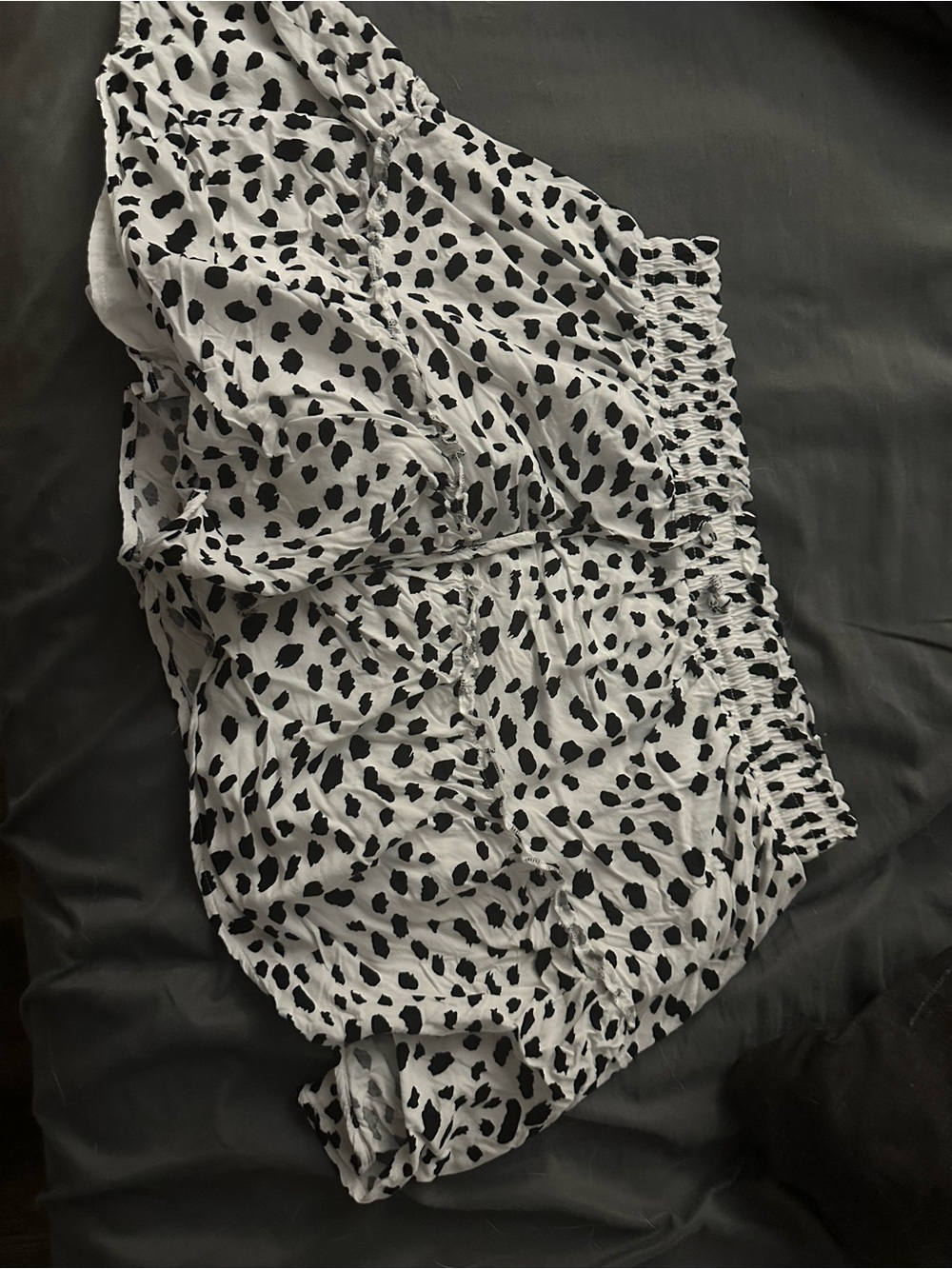 White & Black Dalmatian Print Ruffle Shorts